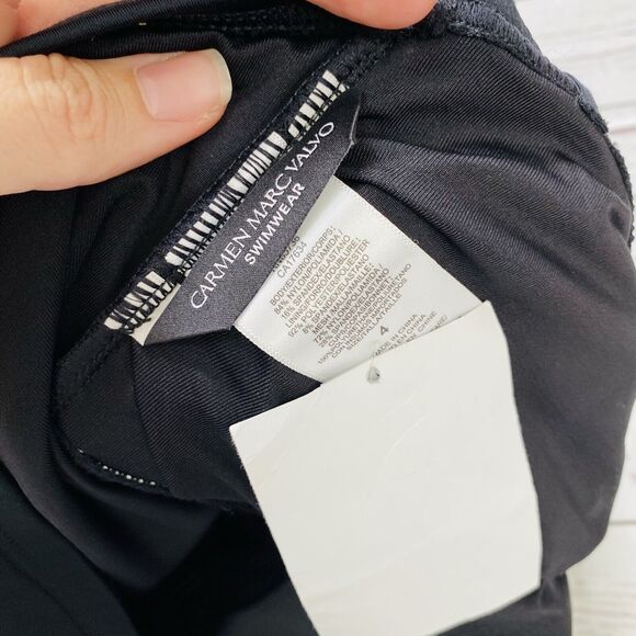 Carmen Marc Valvo Womens Bandeau One Piece Swimsuit Solids Black 4 New - Picture 4 of 5
